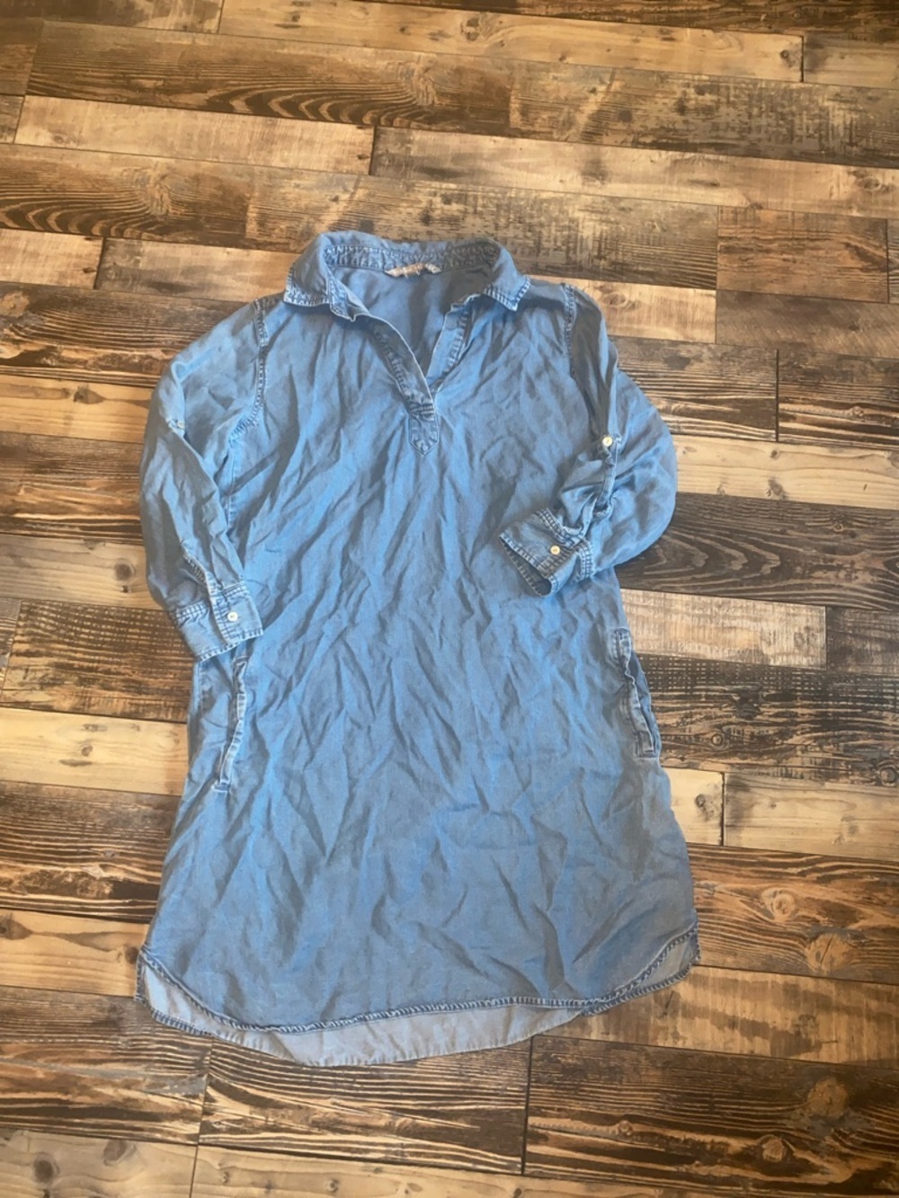 Valerie Stevens Light Blue Denim Midi Tunic Dress with pockets